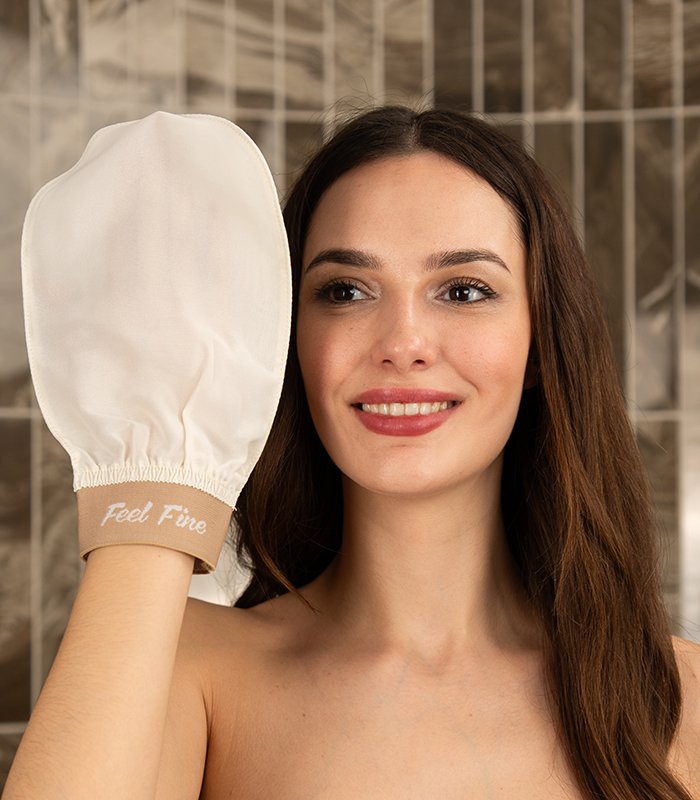 Natural Plant Silk Exfoliating Glove — Vegan Hammam Kese (White)