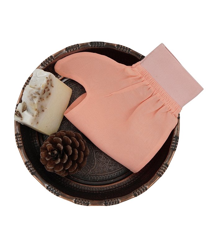 Double-Sided Exfoliating Mitt — Plant Silk, Thumb Design (Salmon Pink)